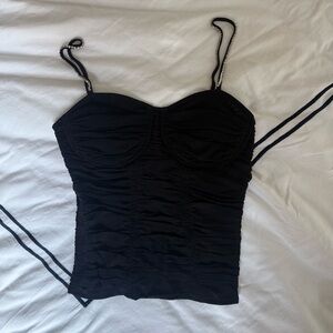 Rachel Zoe Festival Rhinestone Strap Ruched Bustier Cami Corset Top